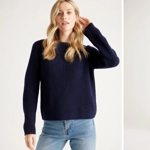QUINCE navy ORGANIC COTTON fisherman SWEATER